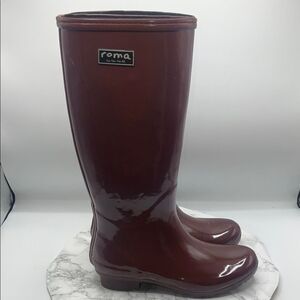 ROMA Tall Burgundy Rubber Rain Boots-7